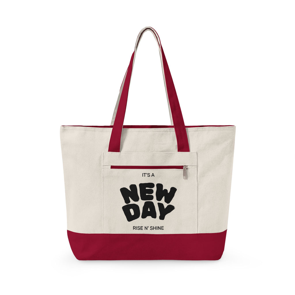 Canvas Tote — "It's a New Day" Inspirational Zippered Tote Bag