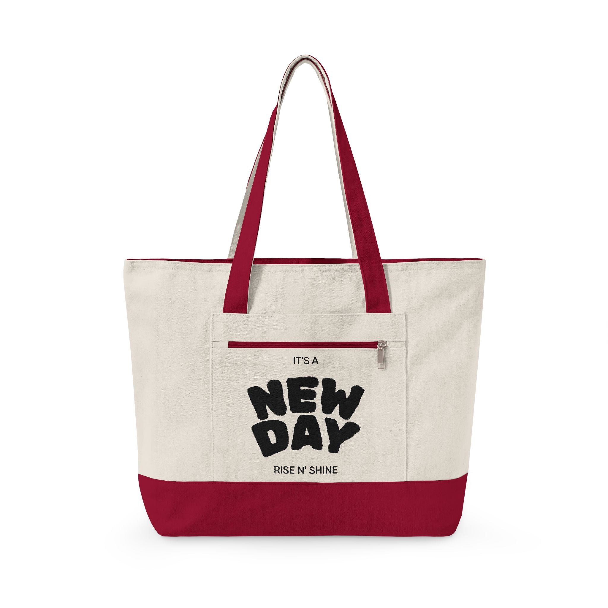 Canvas Tote — "It's a New Day" Inspirational Zippered Tote Bag