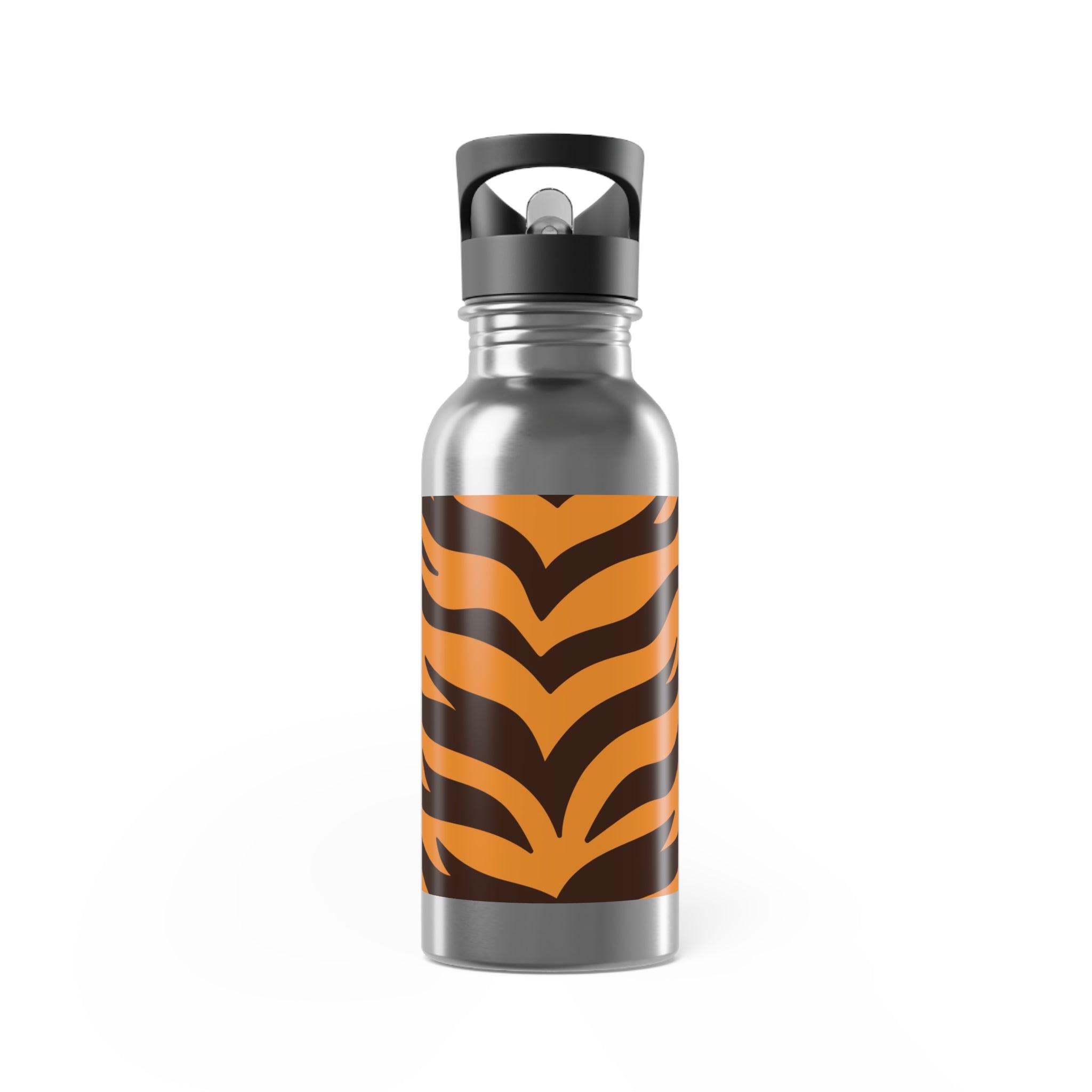 Tiger Stripe 20oz Stainless Steel Water Bottle with Straw — Orange & Black Animal Print