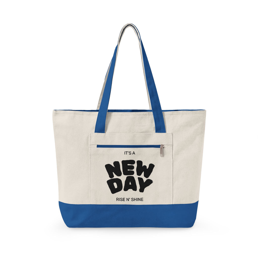 Canvas Tote — "It's a New Day" Inspirational Zippered Tote Bag