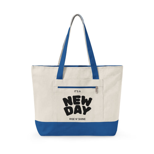 Canvas Tote — "It's a New Day" Inspirational Zippered Tote Bag