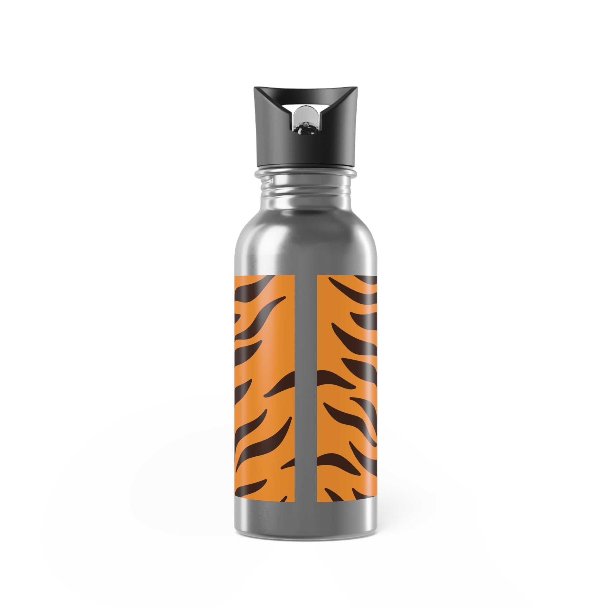 Tiger Stripe 20oz Stainless Steel Water Bottle with Straw — Orange & Black Animal Print